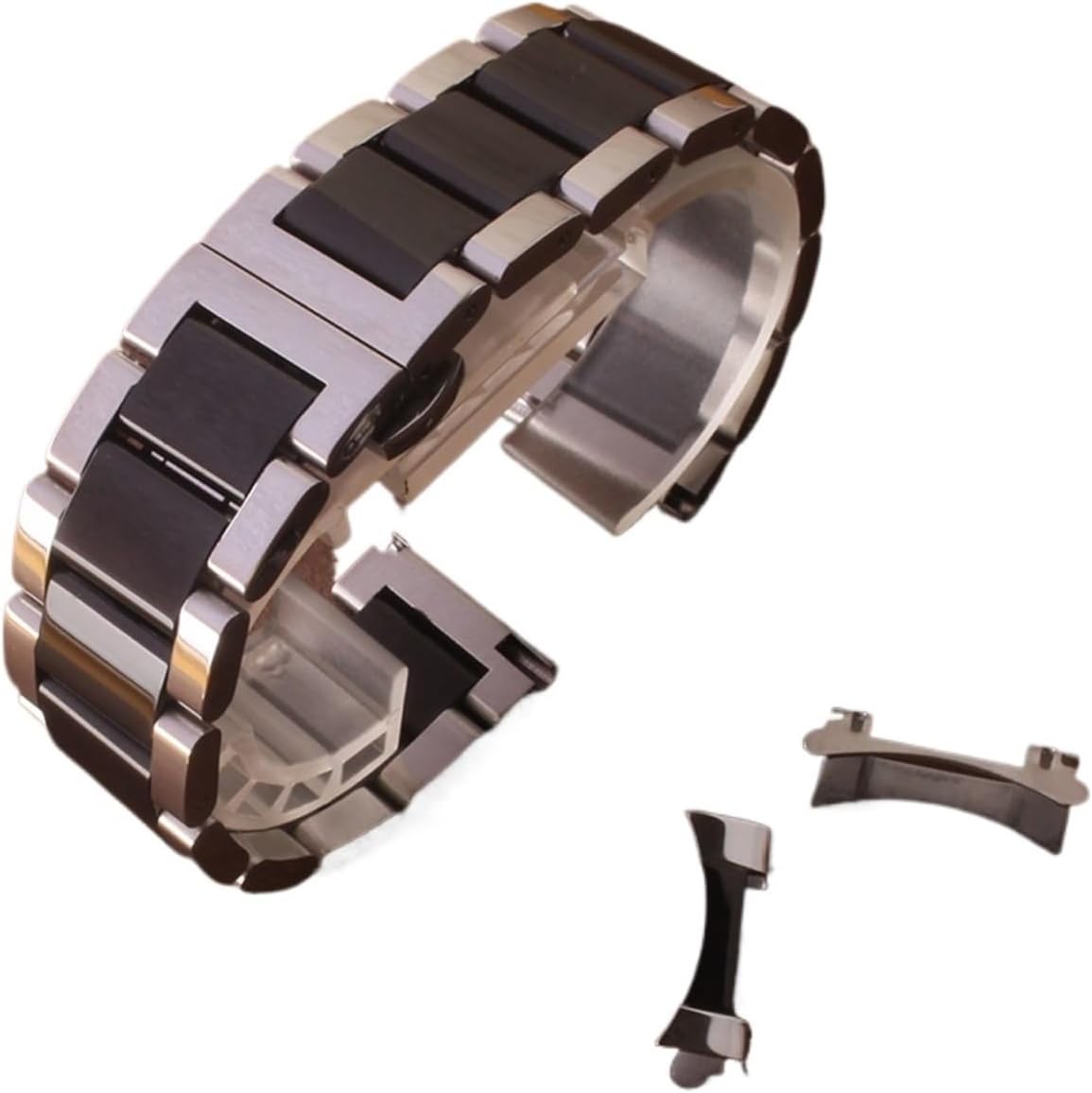 SDFFGHJ 18mm 19mm 20mm 21mm 22mm 23mm 24mm Silver Black Watchbands Stainless Steel Polished Watch Bands Strap Bracelet Free Curved Ends
