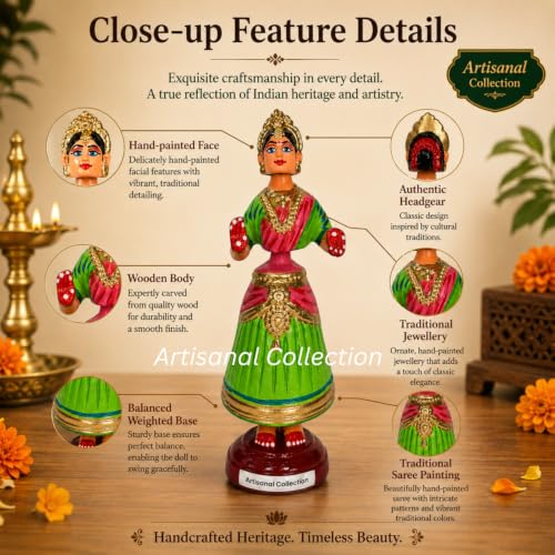 Image of 12 Inch Kondapalli Toys for Home Decor - Kondapalli Bommalu - Thanjavur Dolls - Paper Mache Dancing Doll