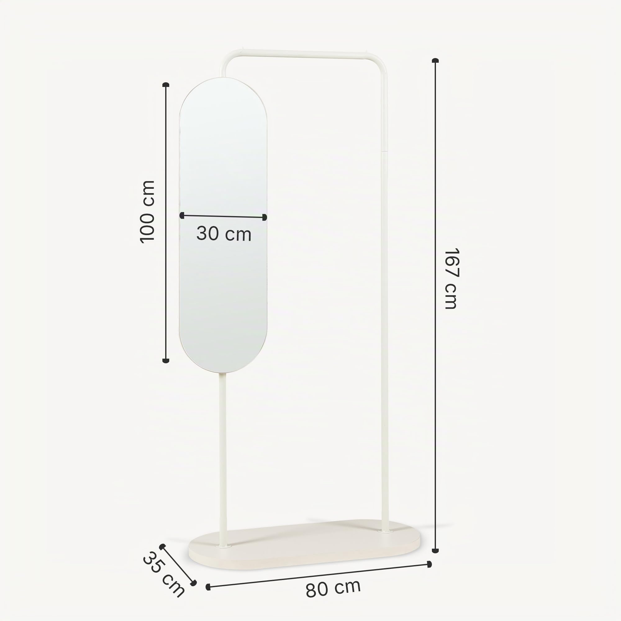 [en.casa] Garderobenständer Vamn Kleiderständer 167 x 80 x 35 cm Flurgarderobe mit Spiegel Standgarderobe für Flur Schlafzimmer Ankleide freistehend Metall Sandfarben