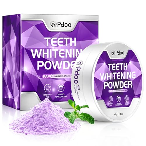 Teeth Whitening Powder Pap+ 40g - Effective Teeth Whitening - Enamel-Safe & Sensitivity-Free & Peroxide-Free - Teeth Whitening Kit that Removes Coffee Tea Wine Stains - Purple Teeth Whitening