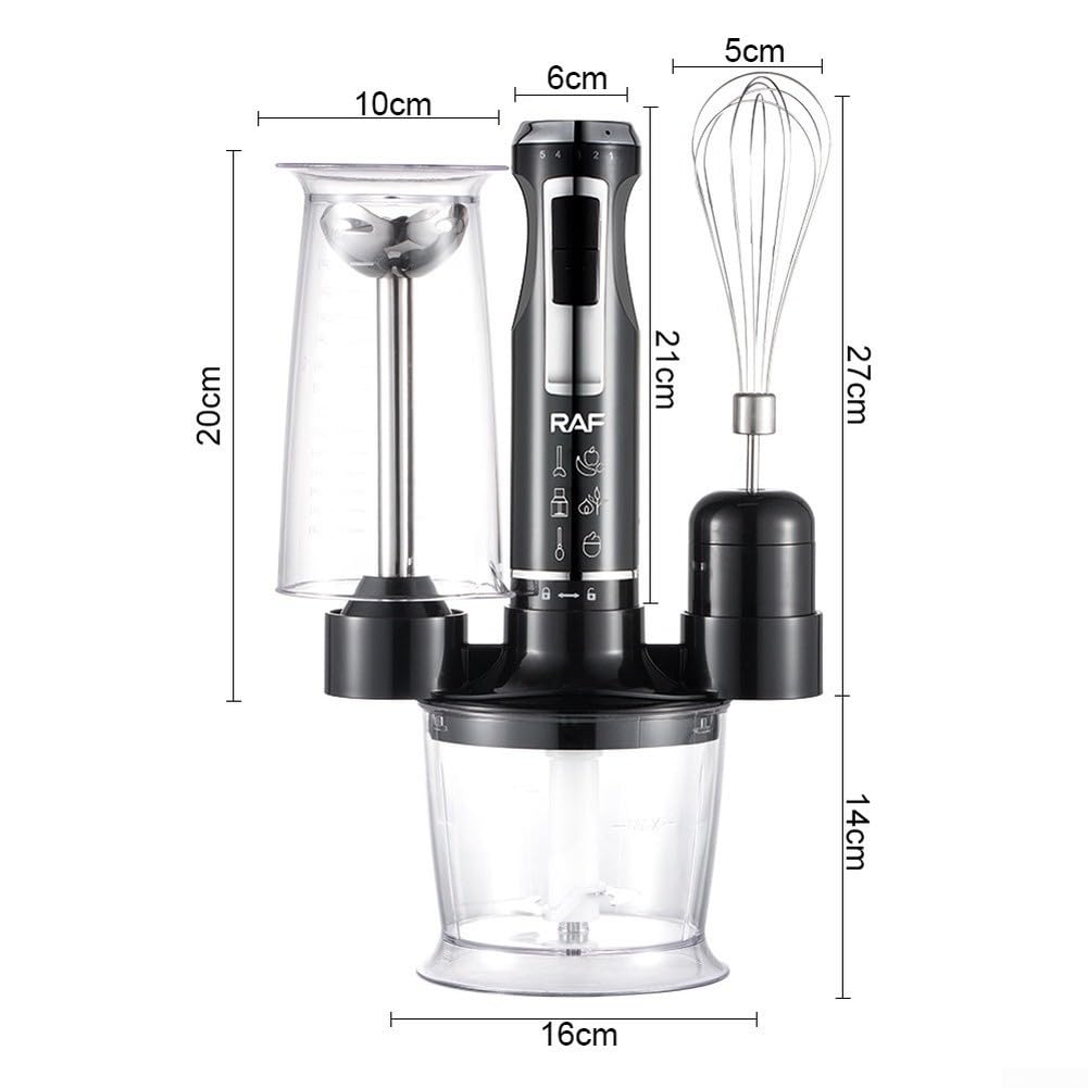 a per immersione 1600W 4-in-1 con Turbo per Zuppe e Purea - Mixer Elettrico Acciaio per Carne e Verdure - Set Completa 34cm
