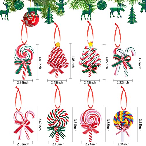 8 Pieces Christmas Lollipop Ornaments,Christmas Candies Polymer Clay Ornament ,Xmas Decor Candy Cane Hanging Decorations ,Sweets Candy Pendant Xmas Tree Party Supplies #TOP1