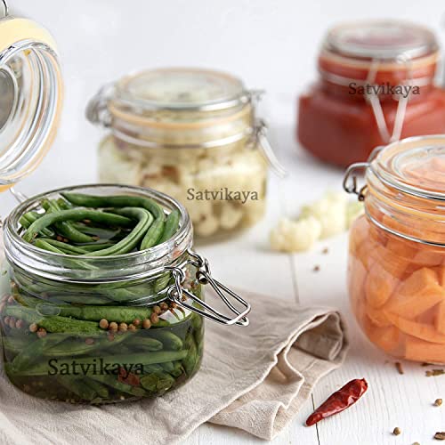 Image of SATVIKAYA Airtight Canister Glass Kitchen Storage Jar Container With Clip Lock For storage Round Jar Masala,Honey Jar,Spice,Food,aachar,Sugar,Bean (Square Shape, 500 ML, Pack Of 2)