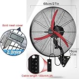 YAVYAV High Velocity Oscillating Fan, Adjustable Height And Tilt, Industrial Heavy Duty Metal Wall Fans, 3 Speeds, For Indoor Outdoor Use, Wall Mount(65cm/26in) - Image 3