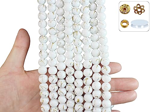 PAMIR TONG 10mm White Glass Beads Kit 500pcs for Jewelry Making