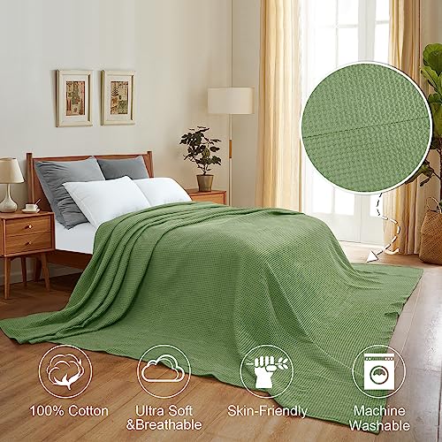 Image of PHF Pre-Washed Cotton Waffle Weave Family Blanket,Oversized King Size 120 inchx 120 inch-Snag Proof Lightweight Breathable, 10'x 10' Huge Extra Large Big-Elegant Aesthetic Home Decoration Gift,Loden Green | Pre-washed Natural Soft Cozy Lightweight Breathable, Textured Decorative Layer for Bed Guest Room, Machine Washable, Giftable
