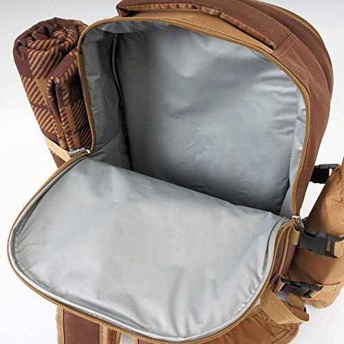 CampFeuer Picknickrugzak voor 4 personen (bruin) | Picknickset 32-delig | incl. flessenhouder en fleece deken, groot koelvak, servies en bestek - Image 5