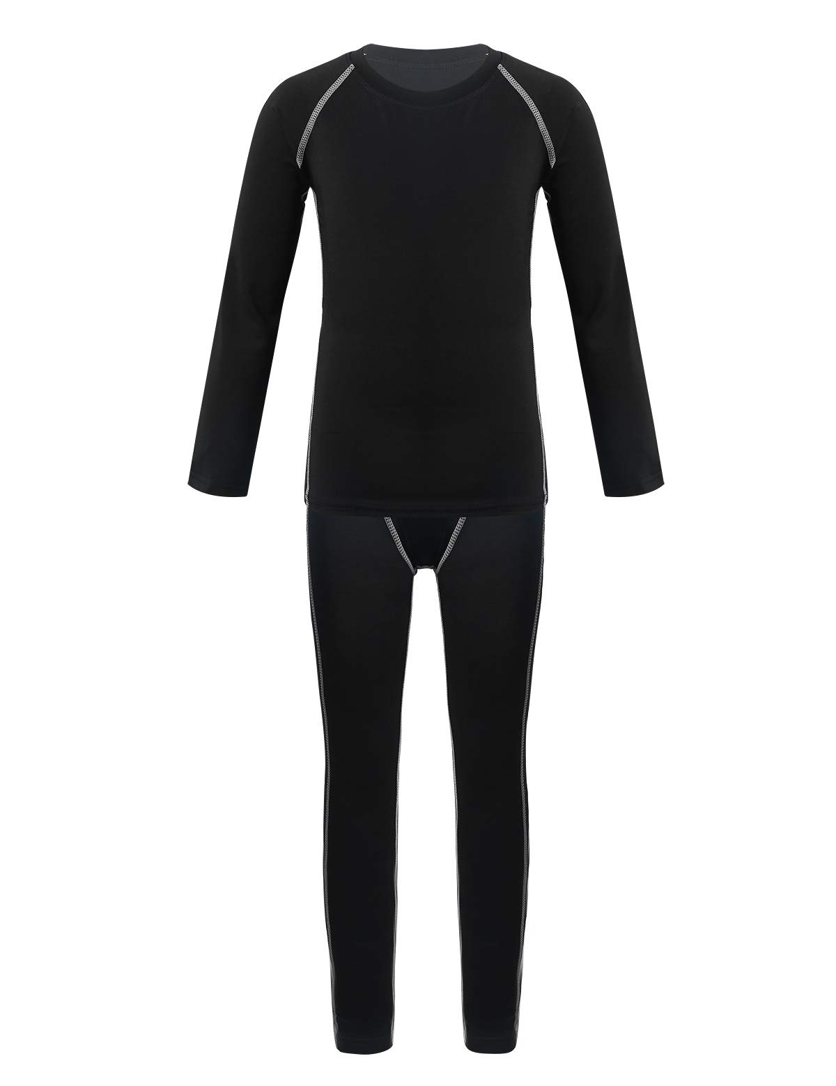 Mufeng Boy Girl Athletic Base Layer Compression Thermal Underwear Long Sleeve Shirt & Leggings Set Running Workout Set Grey 5-6