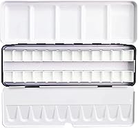 Vista 10 de Jinberry Lata de acuarela de metal con paleta de mezcla plegable, paleta de acuarela vacía multifuncional con sartenes, paleta de bandeja de pintura