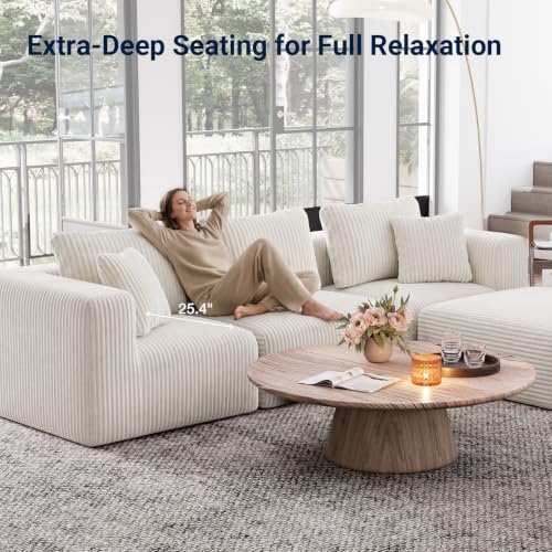 Image of Avenco 141-inch L-Shaped Modular Sectional Sofa Couch, Corduroy Fabric