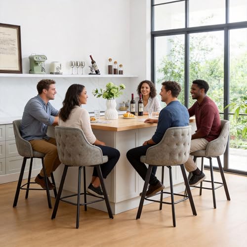 Image of FIRAVOE Swivel Bar Stools Set of 4, 30 inch Stools with Back for Kitchen Island