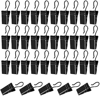 50 Pcs Stainless Steel Curtain Clips with Hooks, Metal Curtain Hanging Hooks, Small Shower Curtain Hooks Hanger for Curtain Photos Home Decoration Party Wire Holder Art Craft Display (Black)
