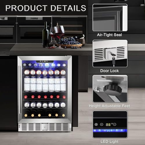 Image of LEONARD USA 155 L Inverter Built-in Wine Chiller, Wine Cooler, Under Counter, Touch Control, Toughened Glass Door with UV-Protection, LED Interior Light with Safety Lock for Home, Bar & Office