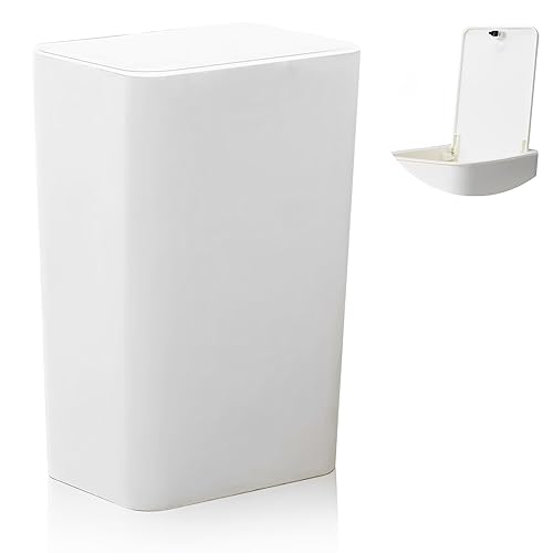 QPEY Basurero de baño con tapa, papelera de baño de 10 litros2.6 galones, cubo de basura pequeño de plástico para baño, cocina, dormitorio, oficina