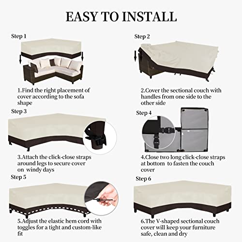 Image of Easy-Going Patio V-Shaped Sectional Sofa Cover, Waterproof Outdoor Sectional Cover, Heavy Duty Garden Furniture Cover with Air Vent 118 inch L (on Each Side) x 33.5 inch D x 31 inch H, Beige /Dark Brown