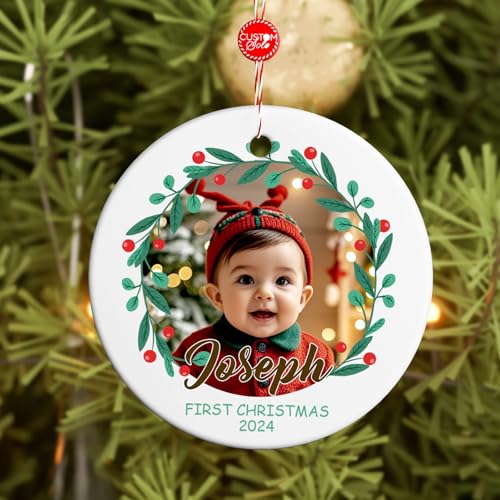 Bemaystar Personalized Christmas Ornament, Baby’s First Christmas Ornament, Custom Babys 1st Christmas Ornament 2025, Christmas Tree Ornament, New Baby Name Keepsake Decoration