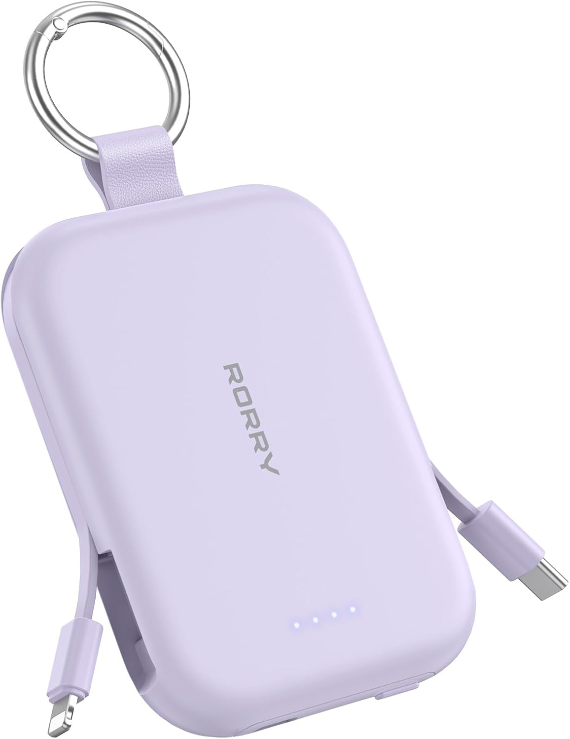 RORRY Portable Charger, 5000mAh Portable Charger Power Bank with Built-in Cables, Travel Keychain Charger Battery Pack for iPhone 17/16/15/14/13/12, for AirPods 2/3/4/Pro, Purple