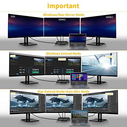 Laptop Docking Station,ORIFA 12 in 1 Triple Display Dual HDMI 4K USB C Hub for Mac & Windows System,Thounderbolt 3 Port Device(2HDMI VGA PD3.0 SD TF Card Reader Gigabit Ethernet 3USB 3.0 Ports) - Thumbnail 2