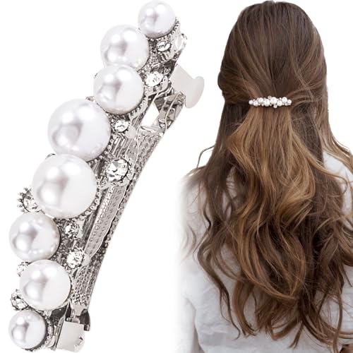 Isslly Pearl Hair Clips for Women Vintage Silver Plated Pearl Barrettes Non Slip Elegant Bridal Hair Clip for Wedding Party Prom - 1pc