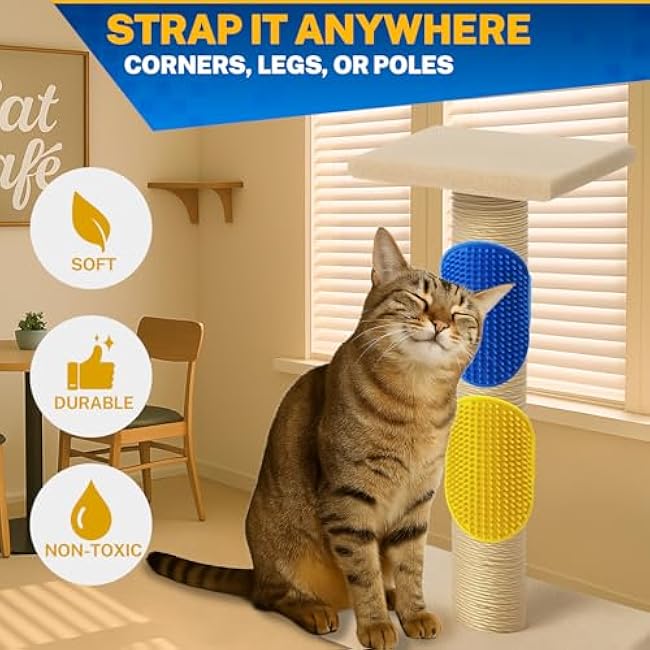 5PCS Pet Cat Grooming Brush, Adjustable Silicone Grooming Brush, Cat Self-service Scratcher, Silicone Grooming Belt Pad, Suitable For Cats (Self-service And Handheld)-bJ2yisTr