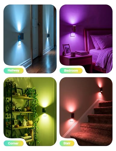 Image of VOLISUN Led Night Light Plug into Wall, 6 RGB Night Lights with Light Sensor, Color Changing Mode, Dimmable Night Light for Christmas, Halloween, Holiday Decor, Hallway, Bedroom Black 2 Pack