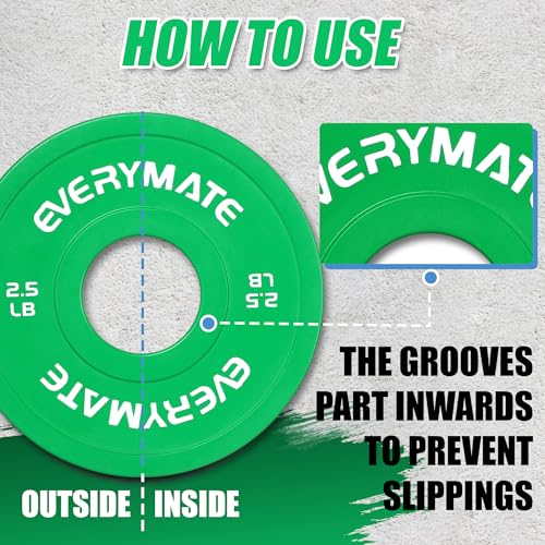 Image of EVERYMATE Change Weight Plates 1.25LB 2.5LB 5LB Set Fractional Plate Olympic Bumper Plates for Cross Training Bumper Weight Plates Steel Insert Strength Training Weight Plates