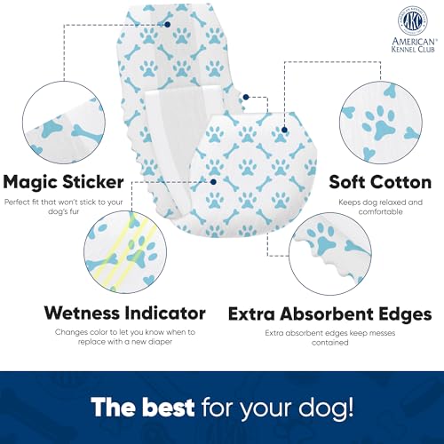 Image of American Kennel Club Male Dog Wrap, Disposable Diapers with Wetness Indicator, X-Small, 50 Count (Pack of 6)