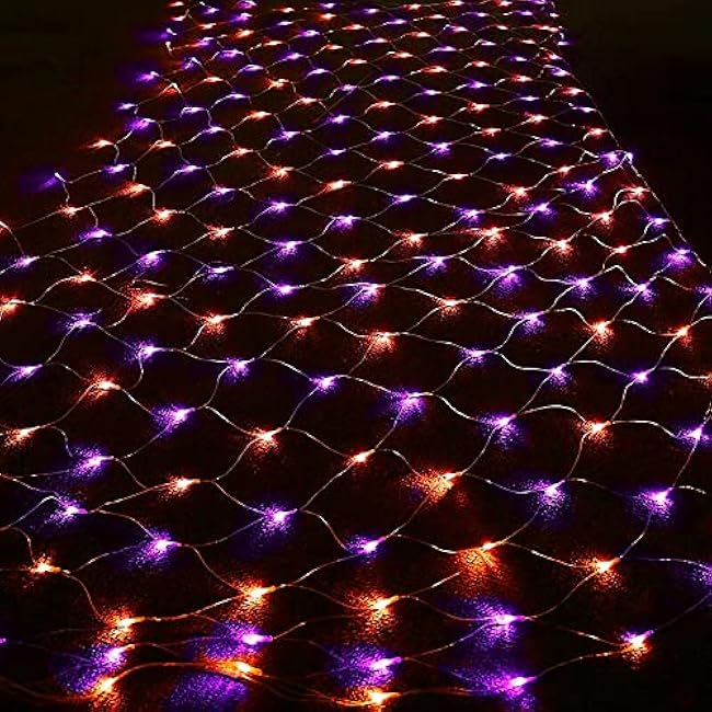 TW SHINE Halloween 200 LED Net Lights, 9.8 FT x 6.6 FT Connectable Waterproof Decorations with 8 Modes for Outdoor Garden Holiday Party (Purple & Orange)