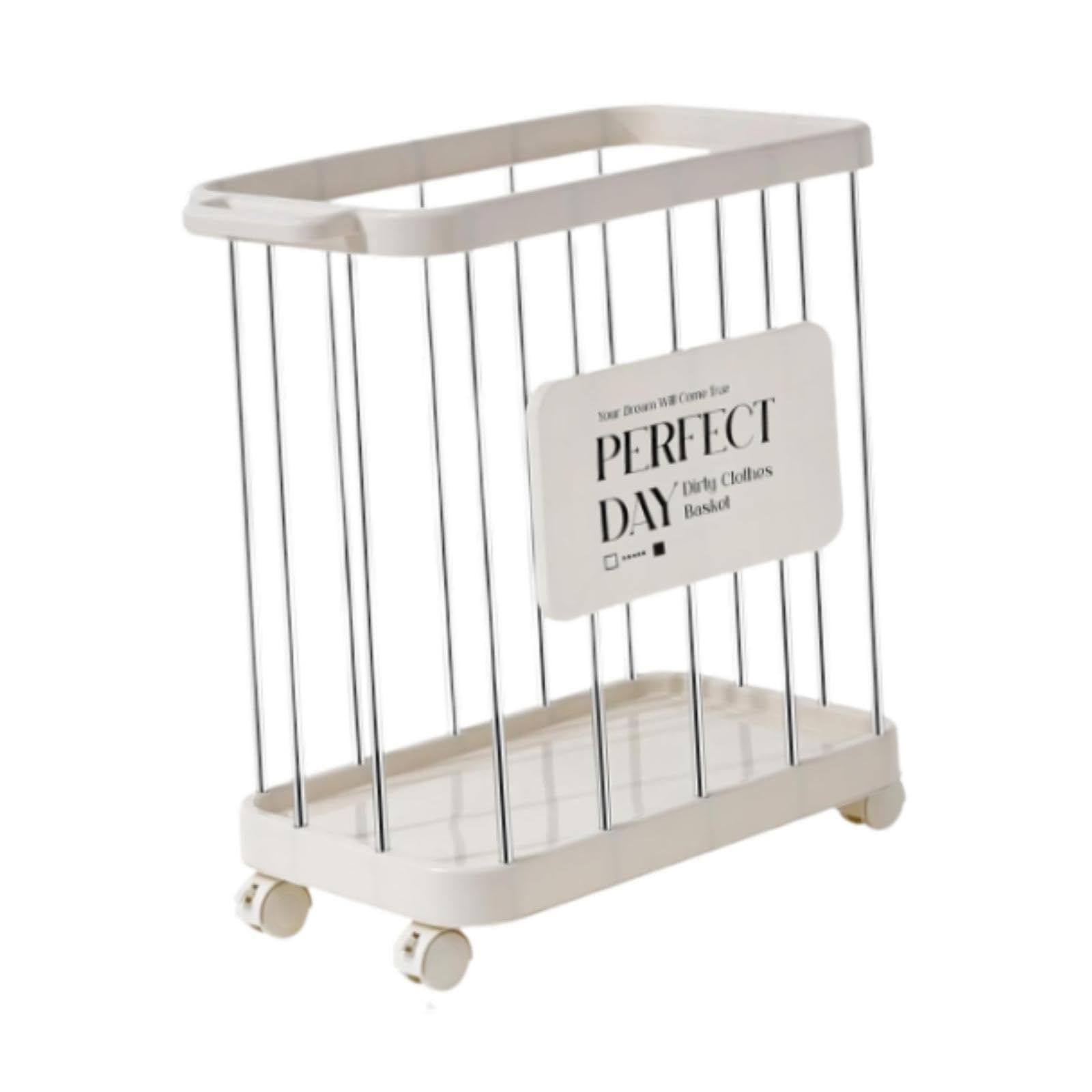 laundry basket with wheels, storage hamper,rolling cart organizer for hotel closet,room dorm, silver white