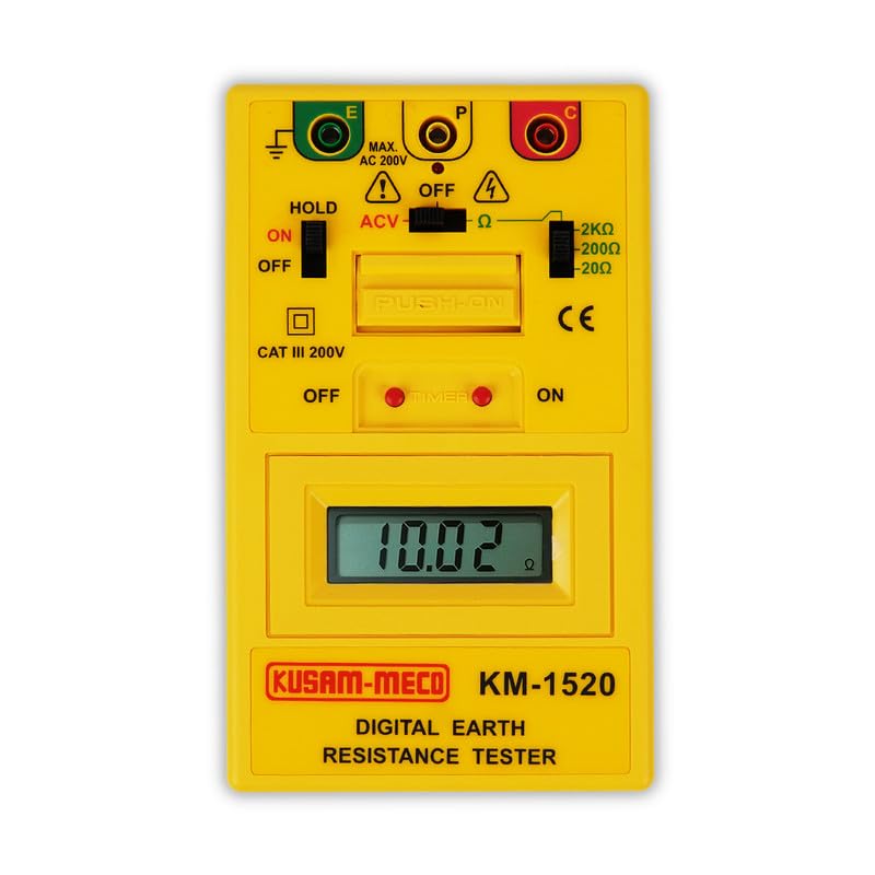 KUSAM-MECO 3 Terminal Digital Earth Resistance Tester KM 1520|Handy And Stylish|Electro-Mechanical Equipment|Easy To Operate| 1 Year Warranty