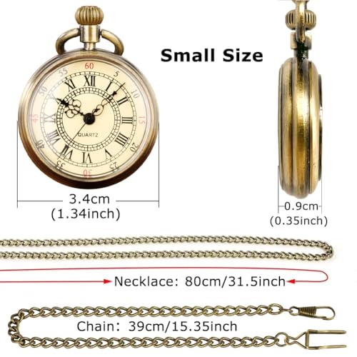 Image of Pocket Watches for Men with Chain Vintage Analogue Watch Necklace | Roman numeral dial,Womens easy-to-read pocketwatch,Ideal for cosplay steampunk daily vintage look,Birthday gifts for him her