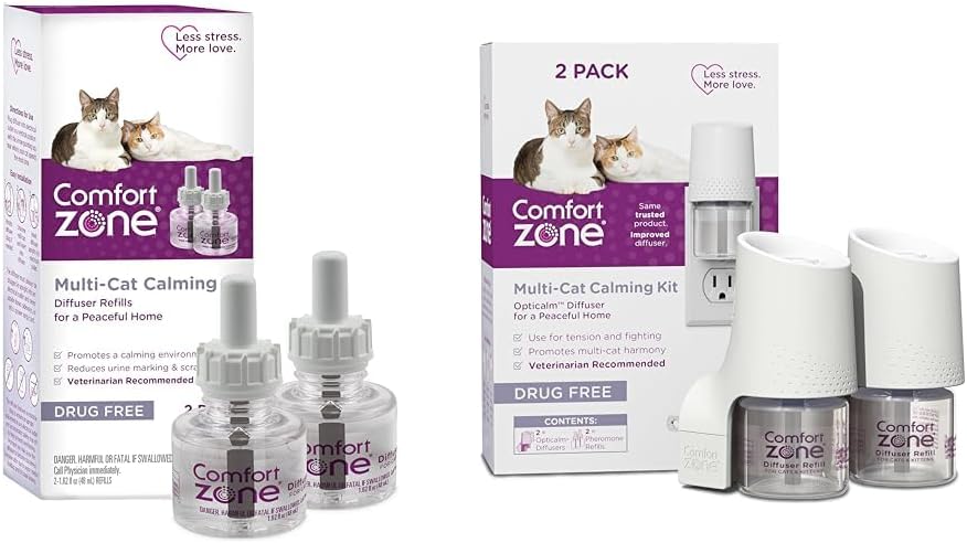 Comfort Zone Multi-Cat Calming Kit: 2 Calming Diffusers & 4 Refills; Cat Pheromones Help Anxiety; Reduce Stress, Urine Marking, Scratching