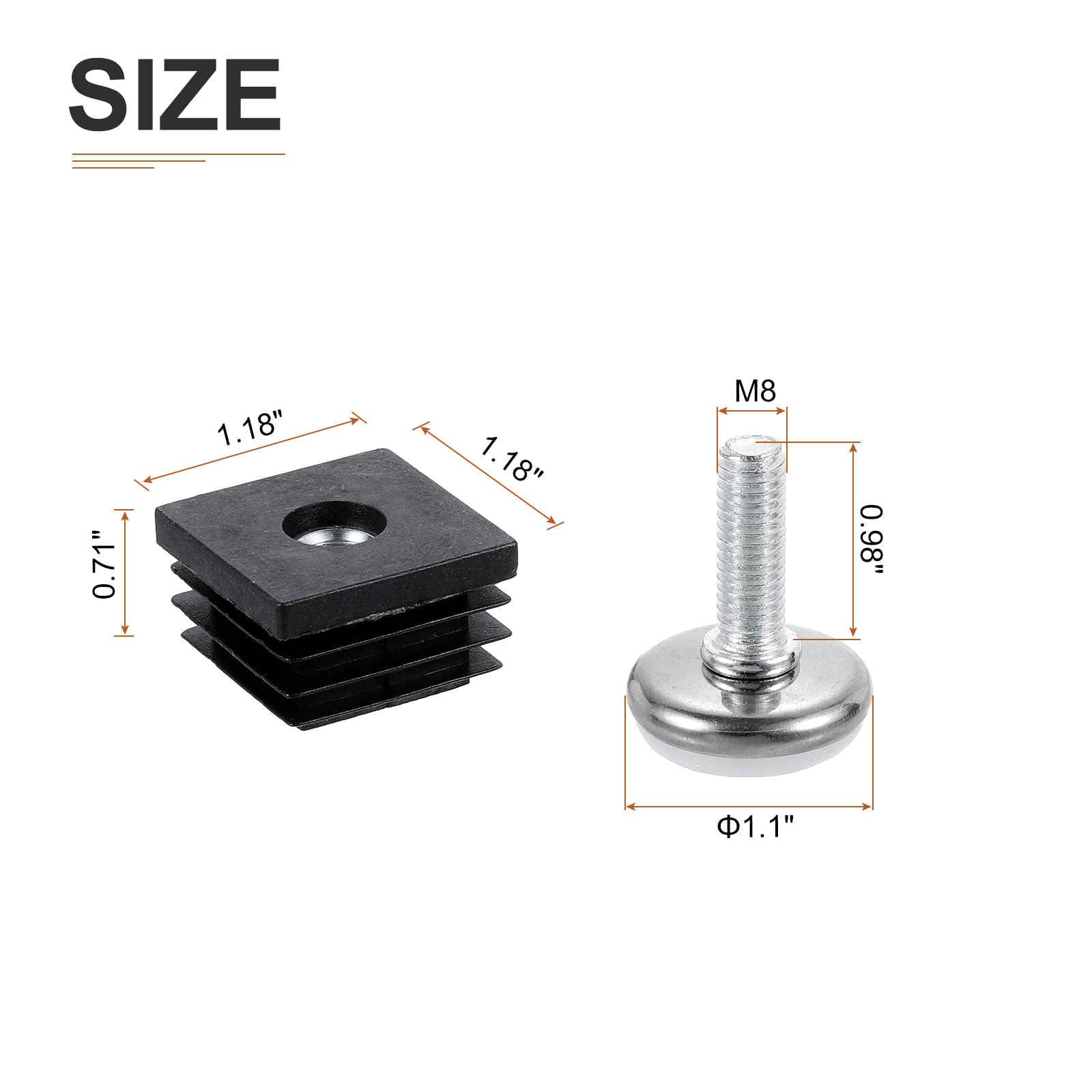 DTGN 30x30mm(LxW) Adjustable Leveling Feet - 4Set - Good for Furniture - Square Adjustable Insert Kit Furniture Glide - Black - Image 2