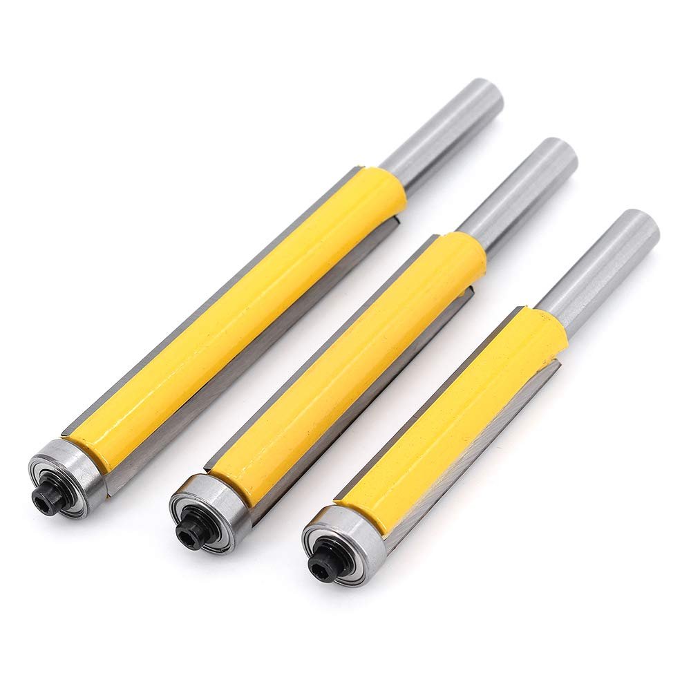3Pcs Fraise à Copier, 8mm Tige Outils de Fraisage de Menuiserie Bricolage de Coupe avec Roulement Supérieur, Fraise à Bois Fraise Extra-longue Fraise à Raser Mèche Droite