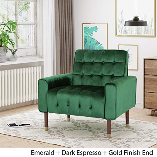 Christopher Knight Home Betsy Velvet Armchair, Modern Glam, Button-Tufted, Waffle Stitching, Emerald #TOP3