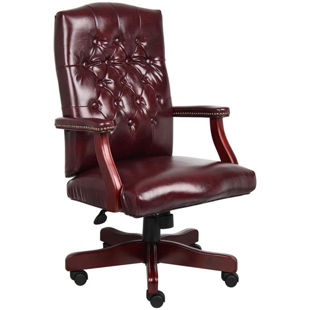 Scranton & Co Traditional Faux Leather High-Back Tufted Executive Chair in Red