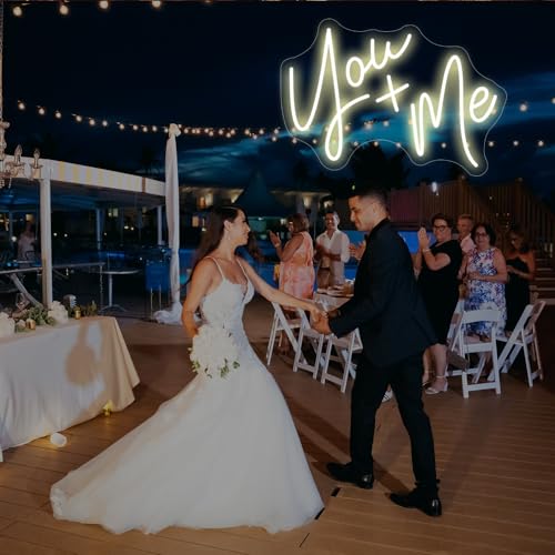 Image of You and Me Neon Sign Wedding Backdrop Decorations For Reception, Custom Led Sign For Wedding Birthday Party Decor, Neon Wedding Sign USB Operated (15.7x11in)