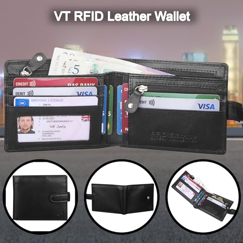 Mens RFID Blocking Contactless Card Protection Billfold Wallet Premium Veg Tanned Leather 840 Black4