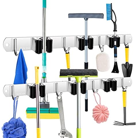 Soportes de acero inoxidable para escobas y fregonas montados en la pared Cover