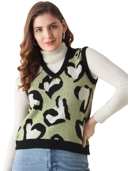 Image of Modeve Printed V Neck Sleeveless Sweater for Women||Winterwear||