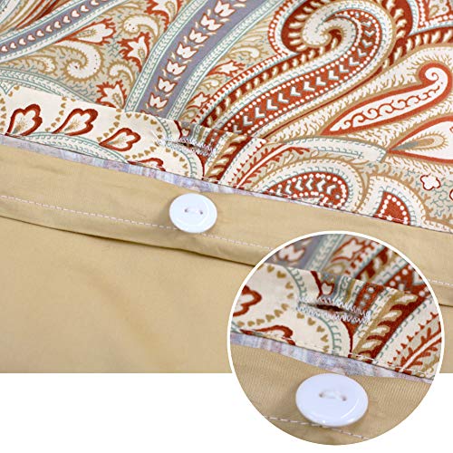 Softta Luxury Paisley Bedding Set 4Pcs Duvet Cover + Fitted Sheets Set + 2 Pillowcases Full Size,100% Egyptian Long-Staple Satin Cotton Khaki #TOP2