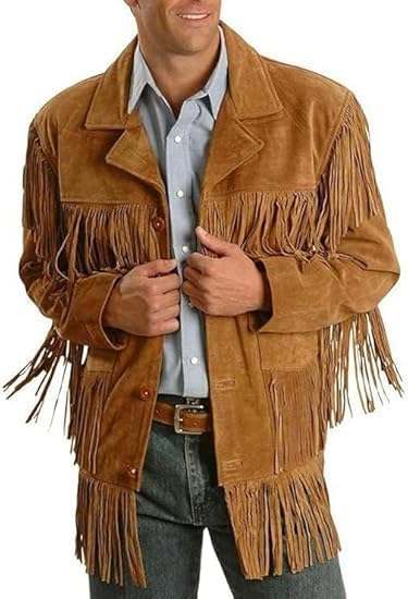 Cowboy Jacket Western Fringed Faux Suede Leather Coat - Mens Fringe Jacket with Fringes
