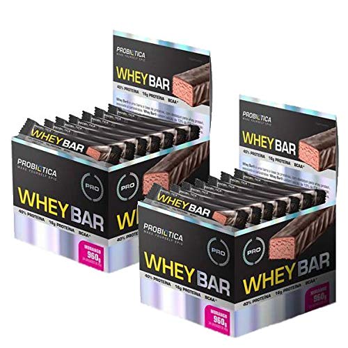 Combo 2x Whey Bar Protein 24un 40gr Morango Probiotica