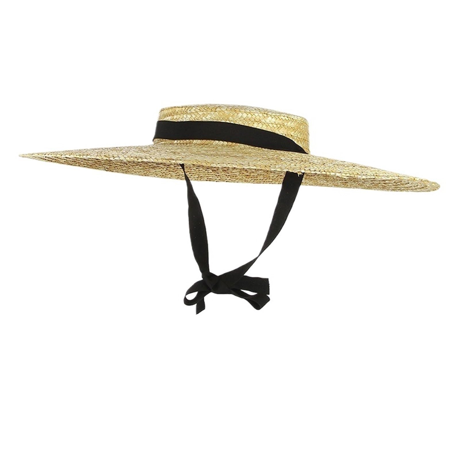 Générique Chapeau de paille à large bord for femmes, visière plage avec ruban dessus plat
