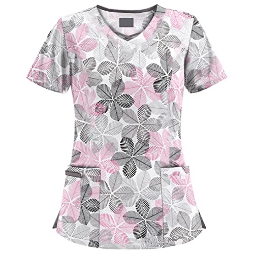OIOLOYJM Printed Scrub Tops Women Short Sleeve V Neck Plus Size Scrubs for Womens Nursing Uniforms Shirts with Pockets