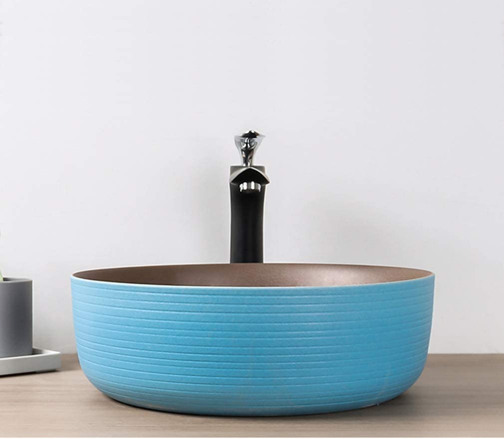 Ceramiczna Umywalka Łazienkowa, Umywalka Nablatowa, Okrągła, Porcelanowa, Ceramiczna, Artystyczna Umywalka Łazienkowa Z Odpływem Ze Stali Nierdzewnej, 25,7 X 5,9 Cala, Ni