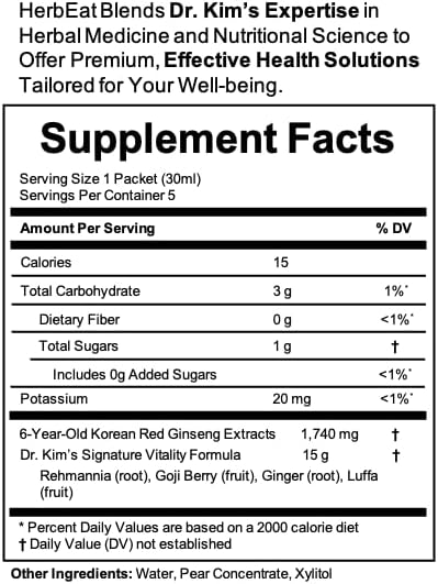 Korean Red Ginseng Prime Liquid Extract - 11mg Ginsenosides, 6-Year-Old Panax Red Ginseng for Energy & Immune Support - Dr. Kim Formulated, No Added Sugar, Vegan - 5 Pouches (30 mL Each) - Image 5