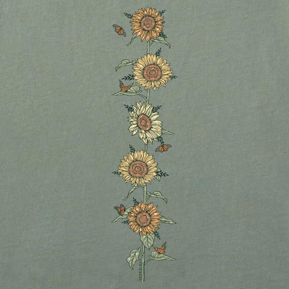 Life is Good. Women's Fall Sunflowers Long Sleeve Crusher Tee, Moss Green2