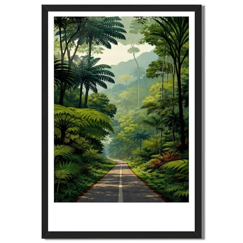Framed Lush Jungle Road Poster Canvas Print Art Modern Aesthetic