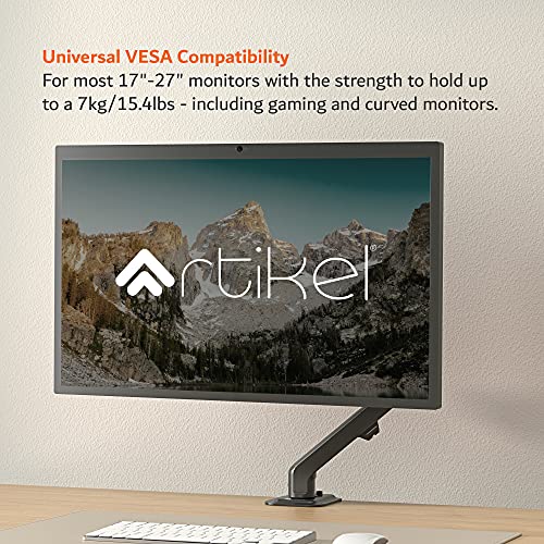 Image of Artikel Monitor Desk Mount | Adjustable Spring Assisted Monitor Arm | VESA Mount with C Clamp & Grommet Mounting Base | Computer Monitor Stand for Screen up to 27 inch | Economy Single Series | Black